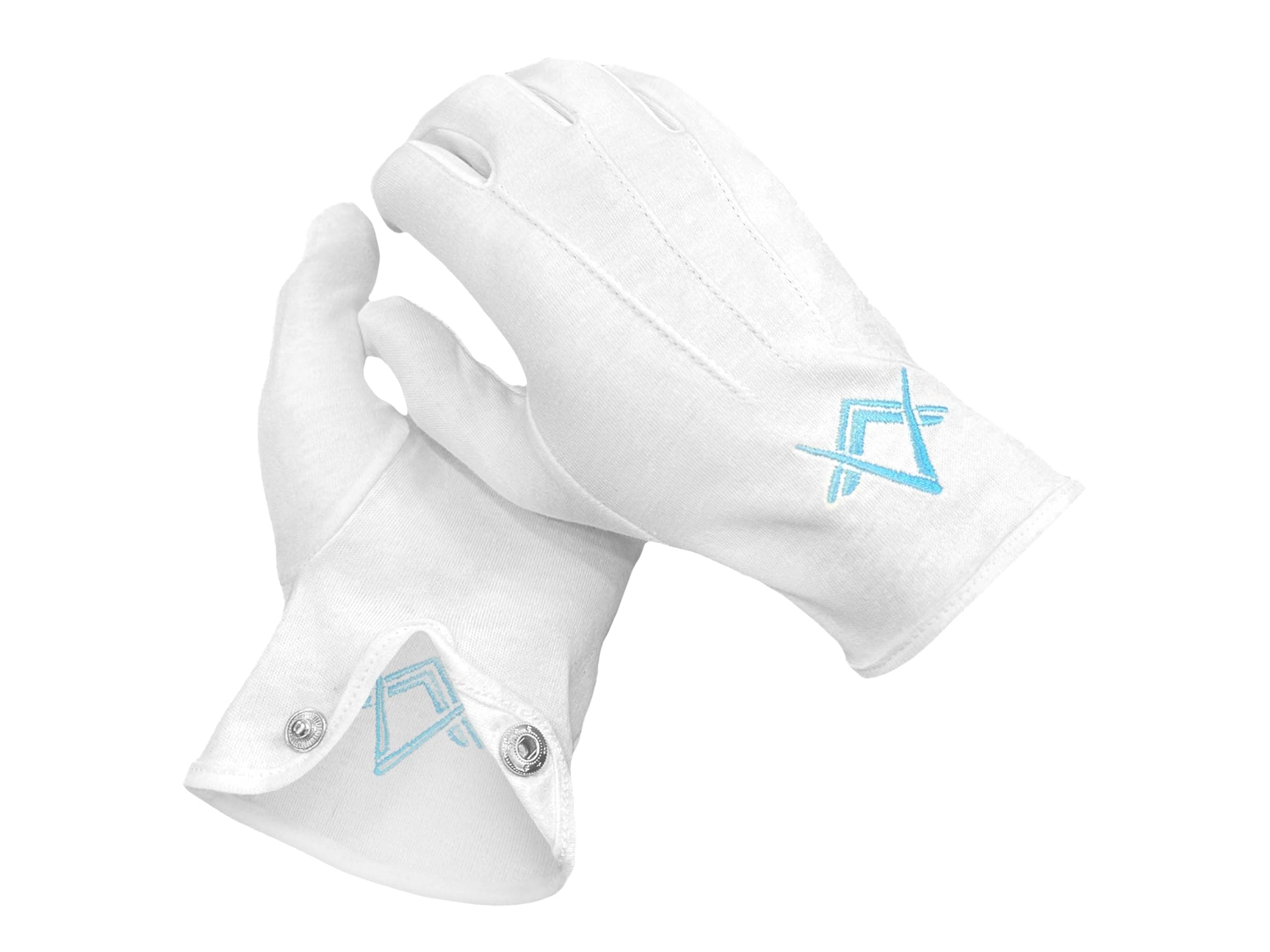 Freemason Freemason Mens White Heavy Cotton Gloves Embroidered Crafts Blue Square and Compass Logo, white