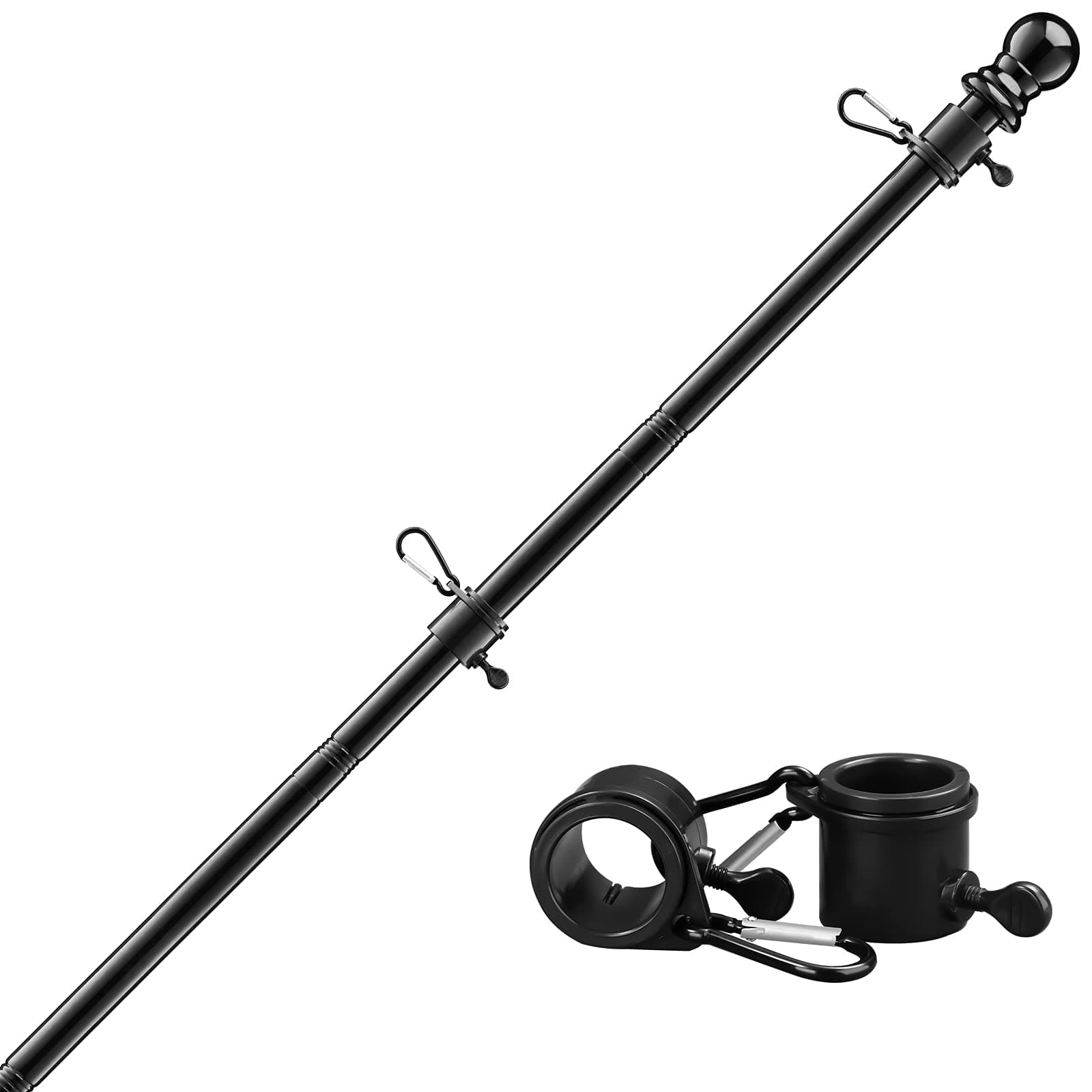 DIIG 7FT Flag Pole Kit,Stainless Steel Heavy Duty Black American US Flagpole, Rustproof for Outdoor Garden Roof Walls Yard (Without Bracket)