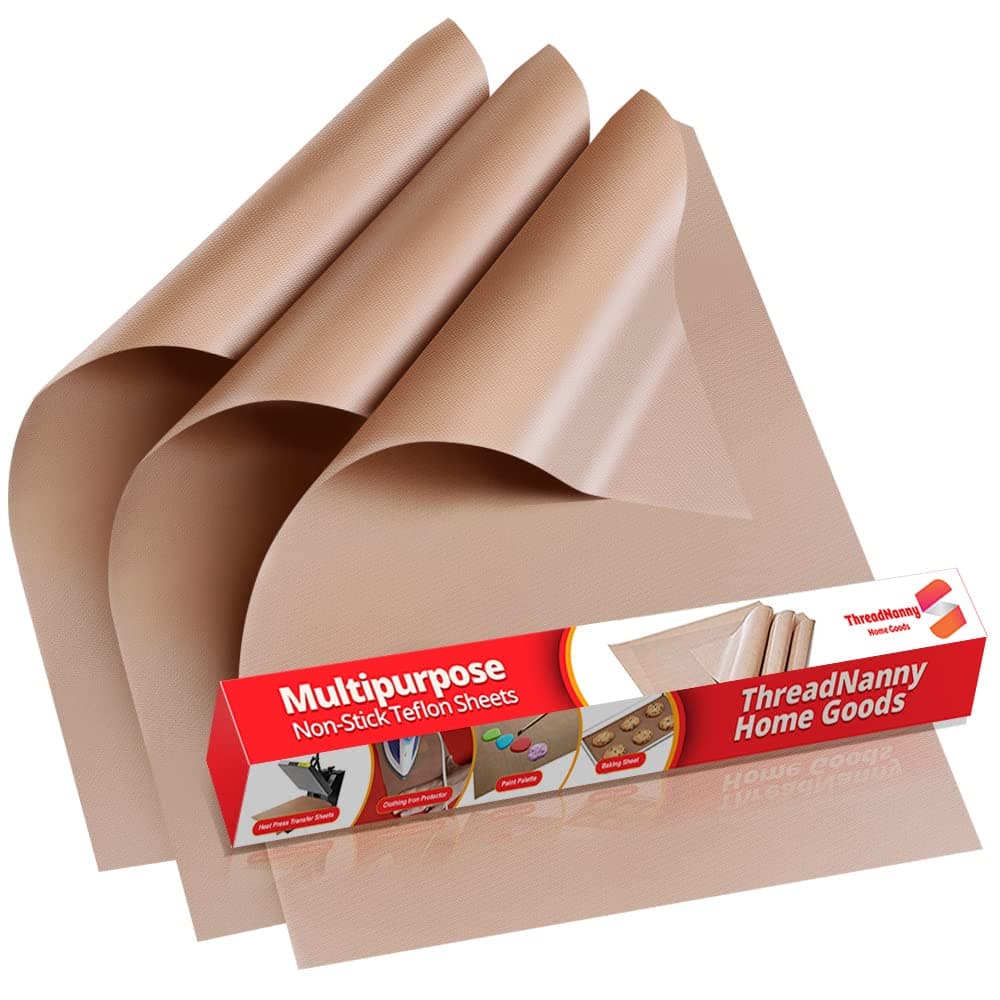ThreadNanny 3-Pack Teflon Mat Oven Liner Sheets 16" x 20” for Heat Press Transfers for Arts, Craft Sheet, Baking Non Stick BPA and PFOA Free Protects Iron and Work Area from Messy Glue, Inks or Paint