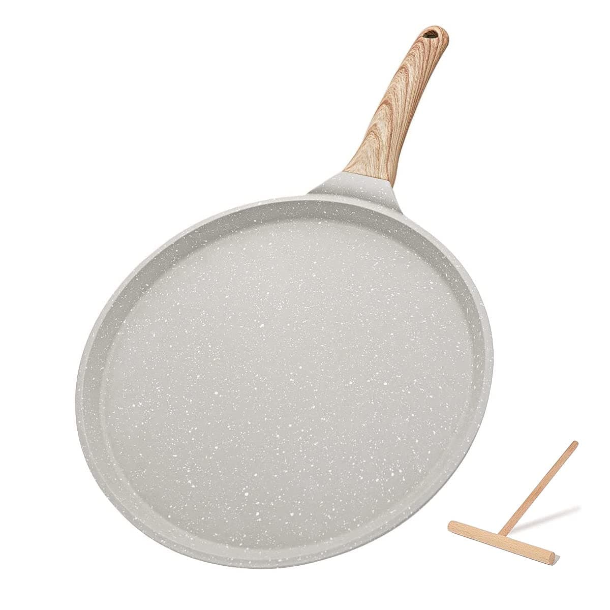 Nonstick Crepe Pan with Spreader, 10 Inch Dosa Pan Flat Pan, Tawa Tortilla Pan Induction Compatible - White
