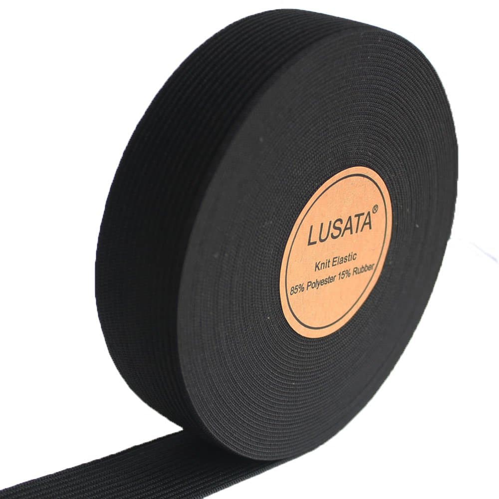 lusata 1 inch Wide Black Knit Elastic Spool Heavy Stretch High Elasticity Knit Elastic Band 10 Yard