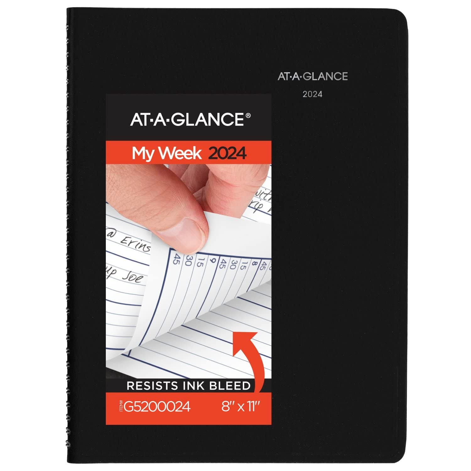 2024 Weekly Planner, DayMinder, Quarter-Hourly Appointment Book, 8" x 11", Large, Black (G5200024)