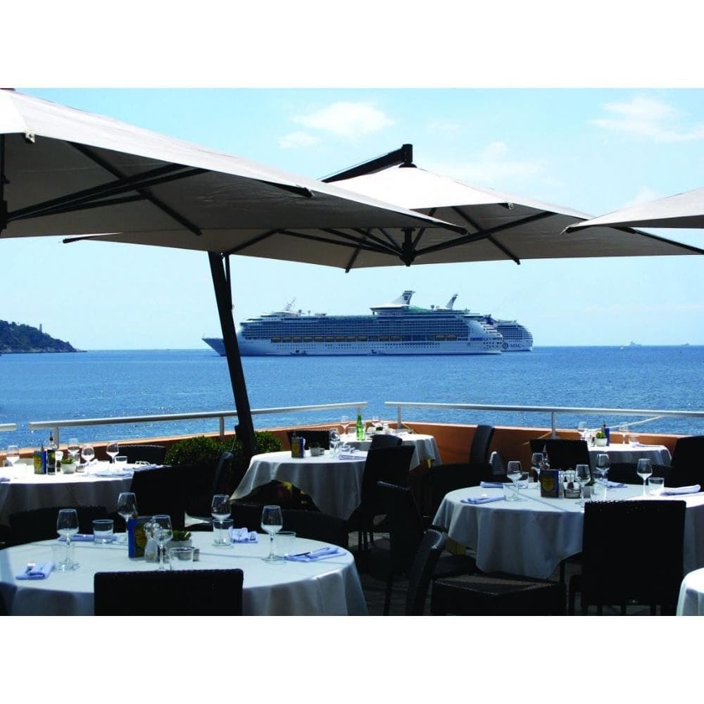 FIM Manufacturing P17/S-M-5408-GIB P-Series - 11.5' Square Giant Cantilever Umbrella w/Silver Powder-Coated Heavy Duty Aluminum Frame, Choose Fabric Color: Black, Cover Style: Market Edge, Protective