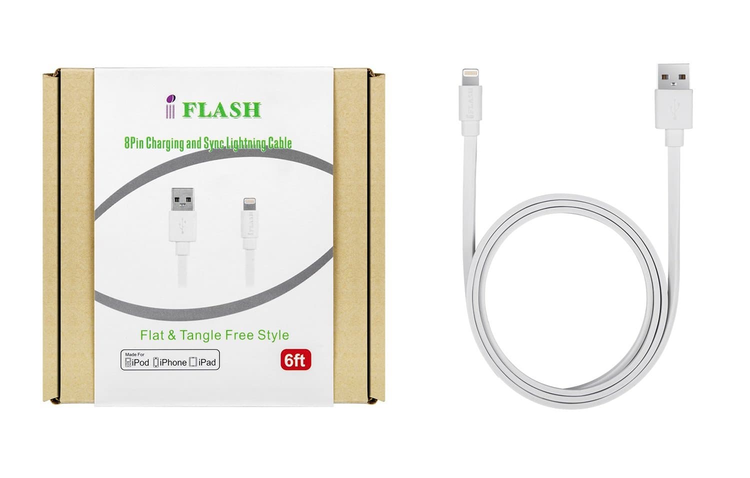 iFlash Data Cable for iPhone 6 Plus/6/5s/5C/5, iPad Air/Air 2 - Retail Packaging - White