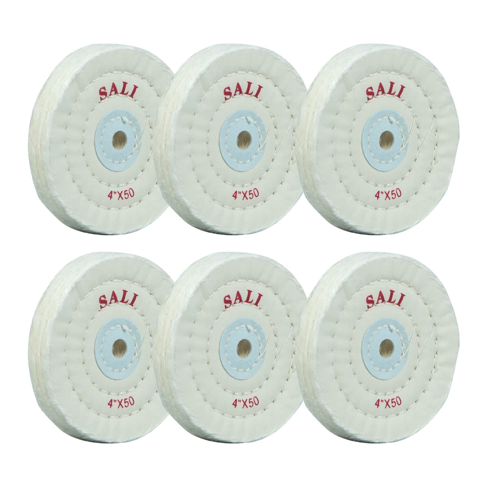 SALI 6 Pack Polishing Wheel for Bench Grinder Buffing Wheel 4 inch White Cotton (50 Ply) for Buffer Polisher Medium Polish Pad with 1/2 Inch Arbor Hole