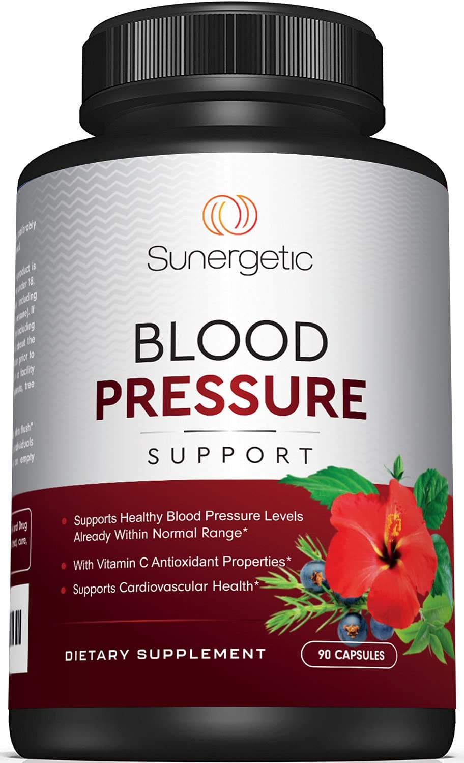 Sunergetic Premium Blood Pressure Support Supplement for Cardiovascular & Heart Health with Garlic, Hawthorn & Hibiscus (90 Capsules)
