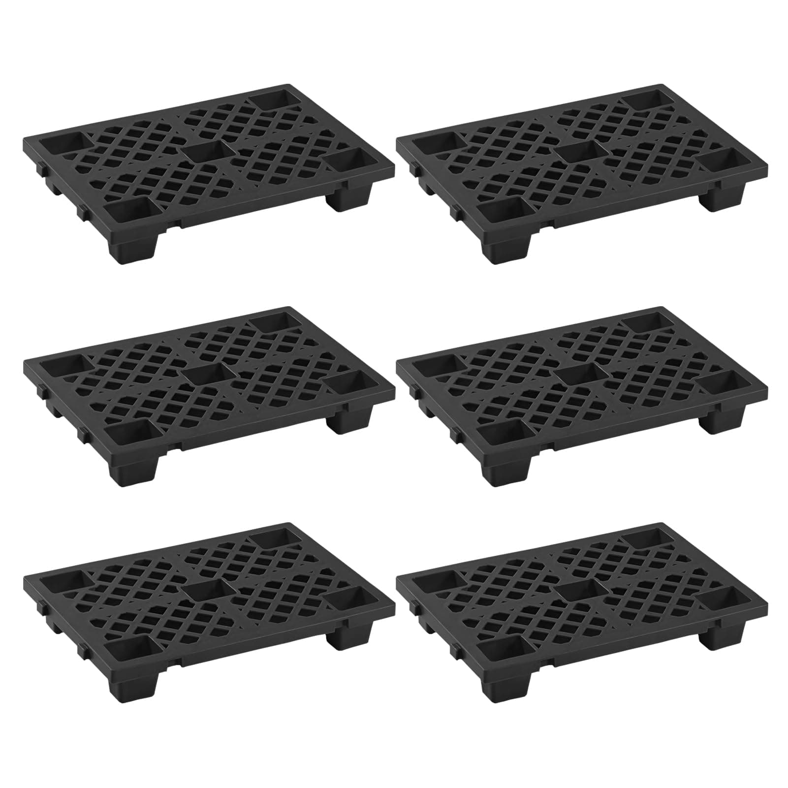 Plastic Pallet, Plastic Storage Pallet With Interlocking Design, Plastic Floor Pallet, 23.6 x 15.7 x 3.9" 6-Pack, Plastic Pallet Platform With Waterproof Grids, Plastic Shipping Pallet, Black