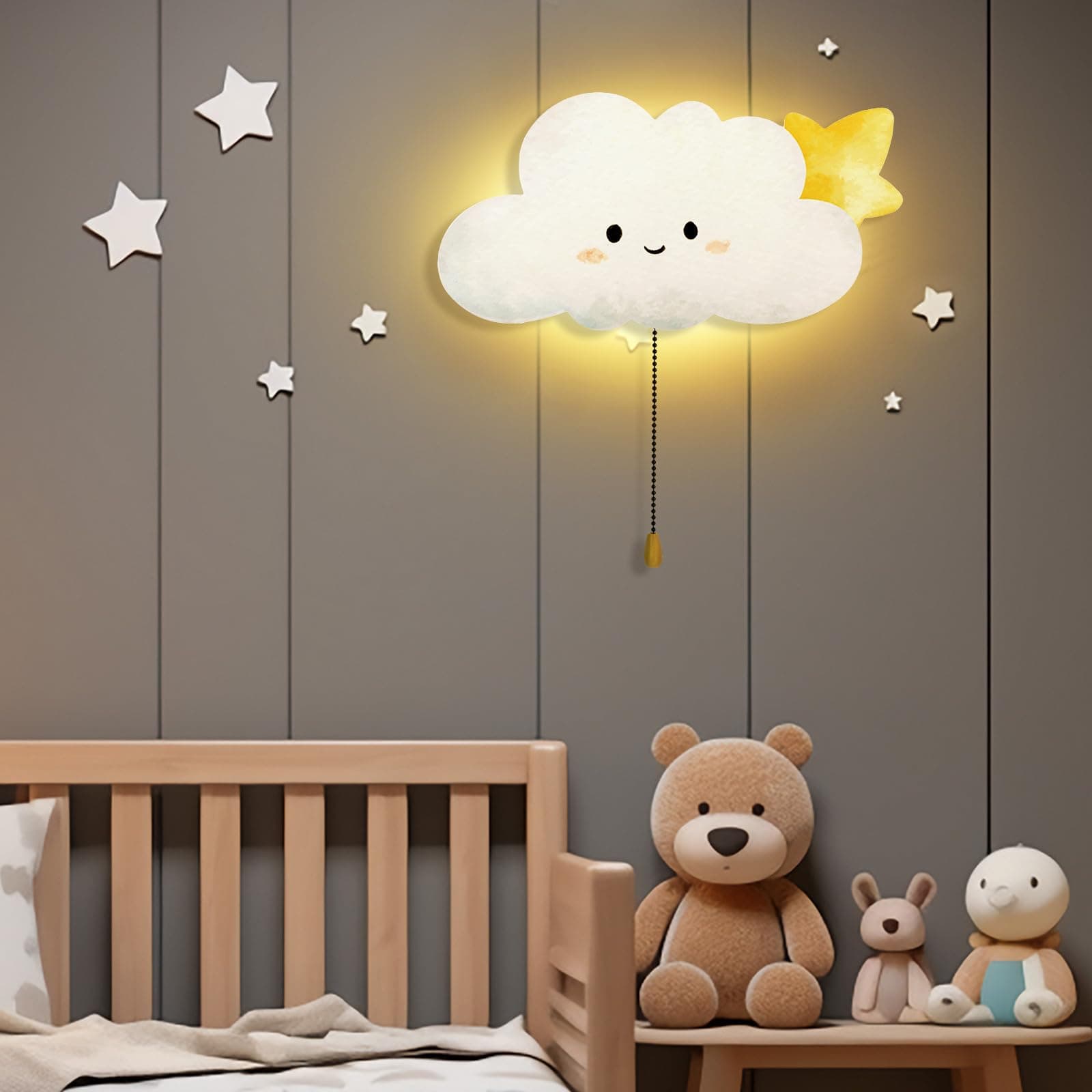 Aurelema Cloud Night Light Wall Lamp Sleeping Nursery Lighting Cute Floating Battery Operated Hanging Lamp for Baby Boys Girls Bedroom Room Nursery Wall Decorations