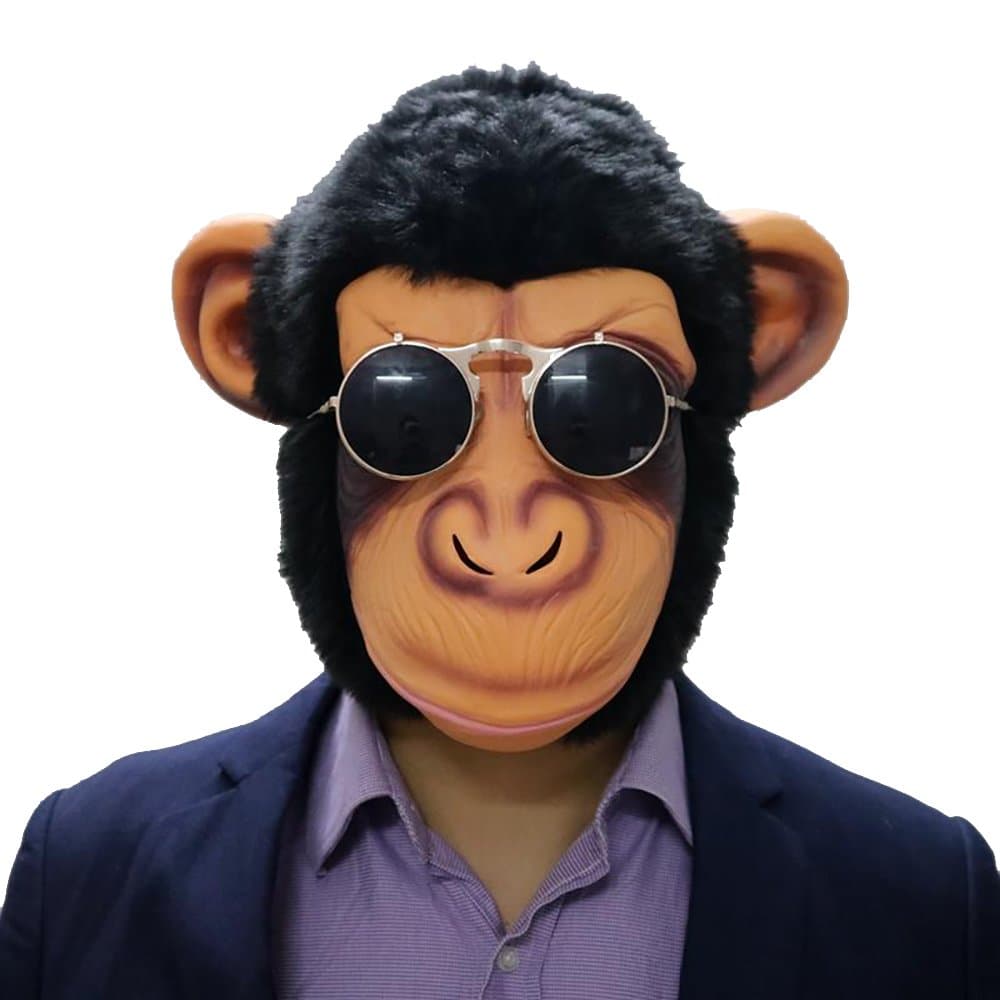 Deluxe Novelty Cute Creepy Latex Rubber Chimp Monkey Orangutan Gorilla Head Mask Halloween Party Costume Decorations for Adult Men Women
