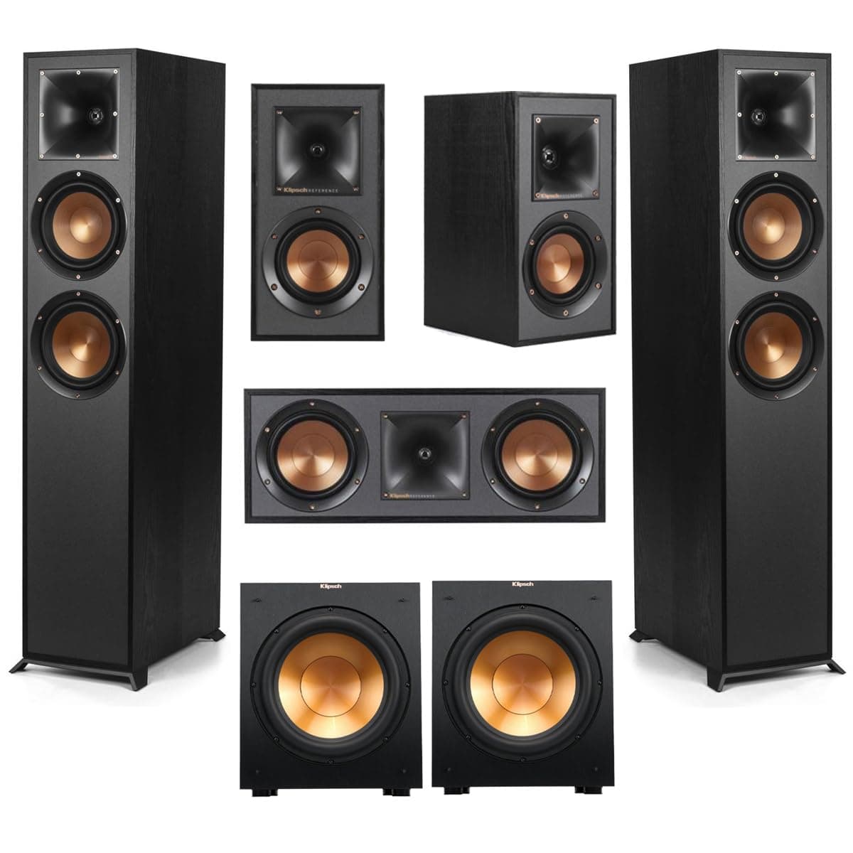 Klipsch Reference 5.2 Home Theater Pack with R-620F Floorstanding Speakers, R-12SW Subwoofer, R-52C Center Channel Speaker, R-41M Bookshelf Speakers - Black