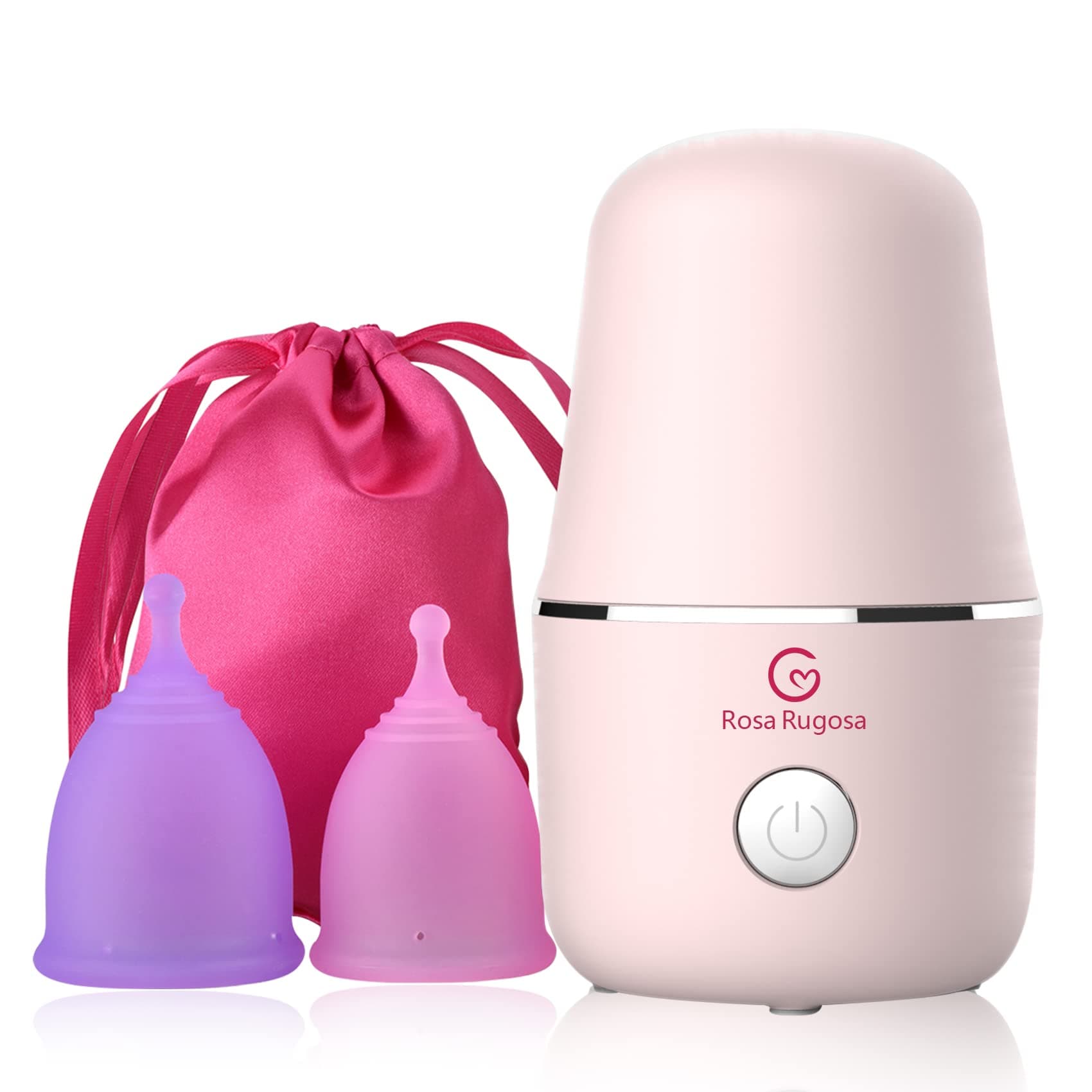 ROSA RUGOSA Menstrual Cup Steamer, Portable Menstrual Cup Wash Kit, Comes with Two Reusable Period Cup, High Temperature, Great Partner for Women Travel (Light Pink)