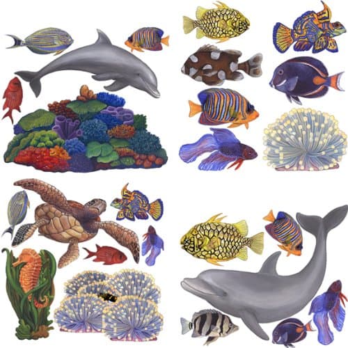 Instant Murals Tropical Fish Aquarium Coral Reef Wall Decals