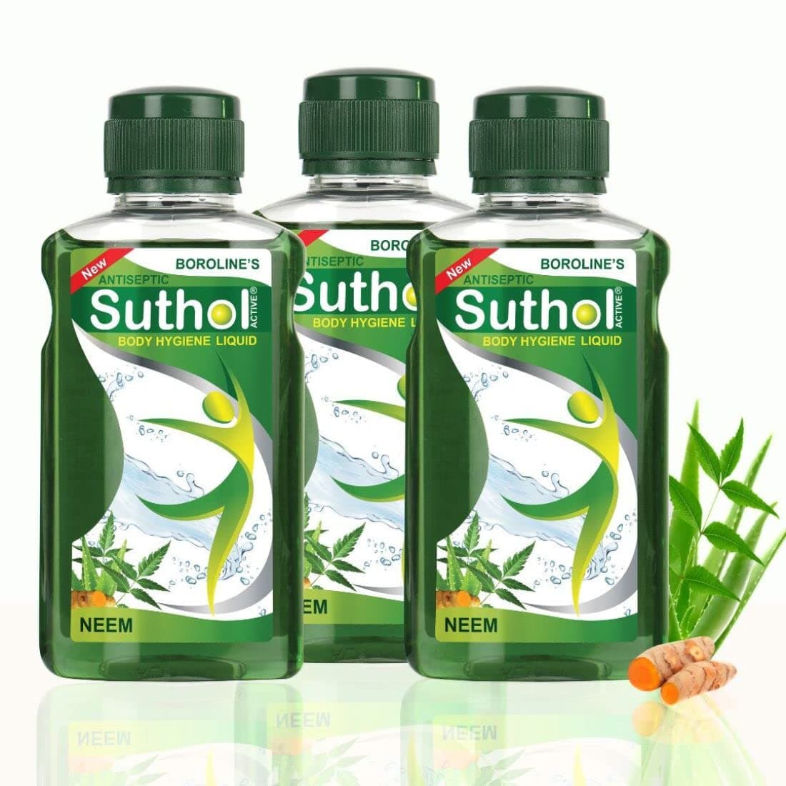 Suthol Boroline's Active Neem Drops 200 Ml X 3, Stops Skin Irritations, Prickly Heat, Itching, Rashes In Prickly Heat, Neem, Turmeric (Pack Of 3)