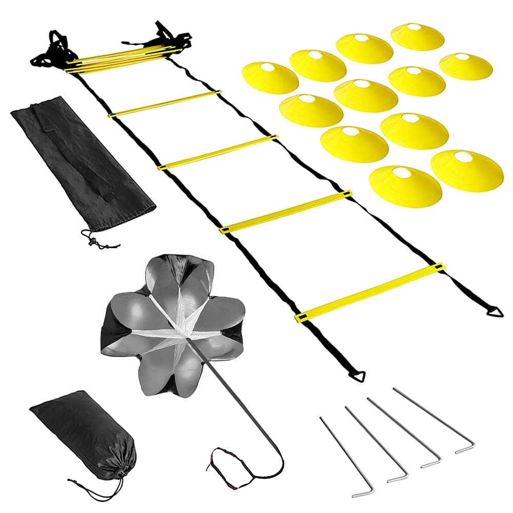 Tomshin Speed Agility Training Kit Agility Ladder Football Ladder with 12-Rung with 12 Cones and 4 Stakes Football Training Equipment Speed Agility Training Kit for Football Basketball Baseball Hockey