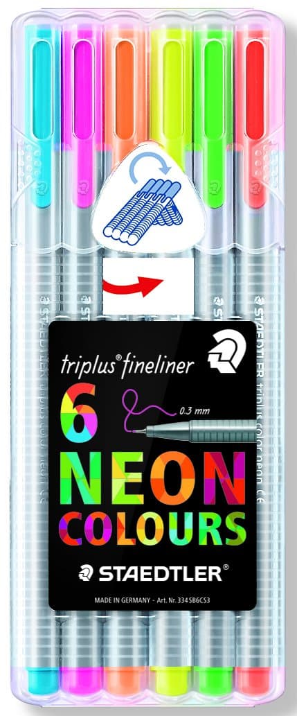 Fineliner Drawing Pens .3mm 6 Count Triplus Fine Line, 6-Pack, Assorted Neon