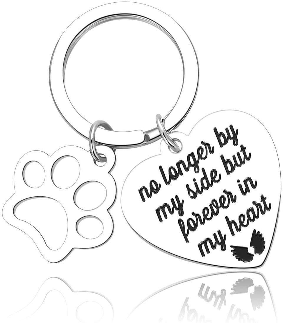 Pet Memorial Gift Keychain For Dogs Cats personalized -Loss Of Pet Sympathy DIY Crafts Keepsake -No Longer By My Side Forever In My Heart Cat Remembrance Jewelry Keyrings