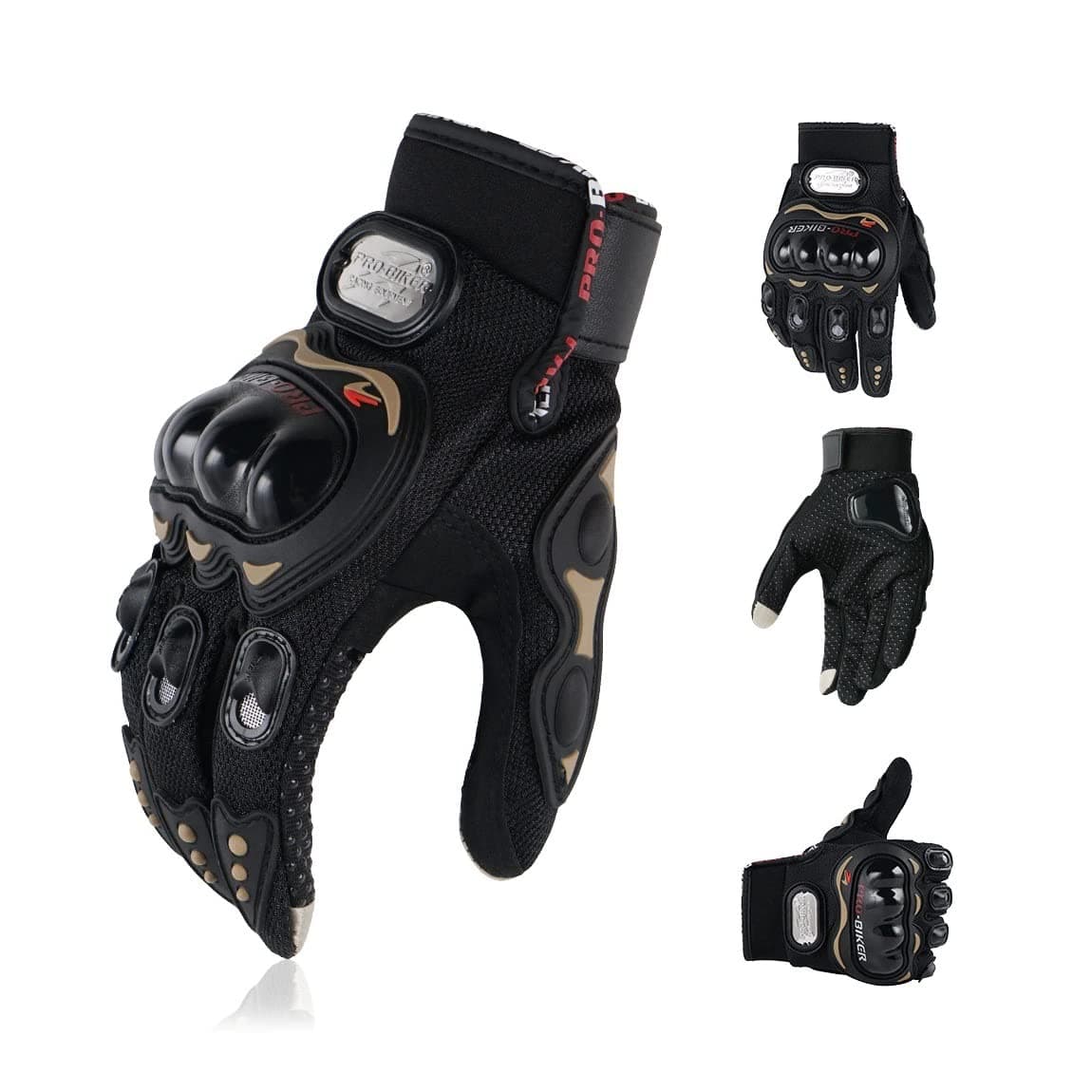 RIDERSCART Pro Biker Synthetic Leather Protective Gear Gloves for Motorbikes, Hard Shell and Elasticated Wristband, Shock Absorbing and Waterproof Foam (L)