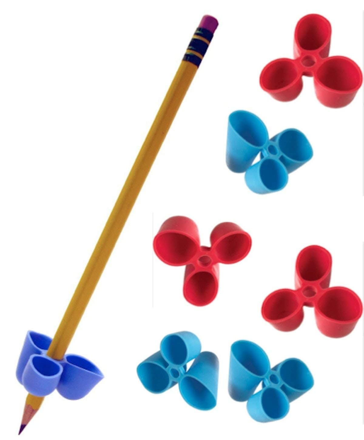 EPRHY Pencil Grip Writing Claw for Pencils and Utensils, Medium Size, 4 Count Blue/Red
