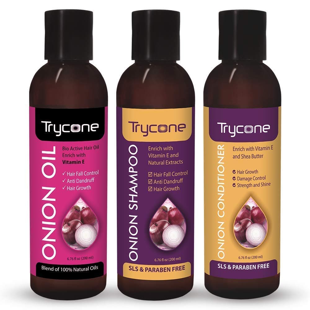 TRYCONE Onion Hair Growth Oil, Shampoo and Conditioner, Pack of 3,600ml