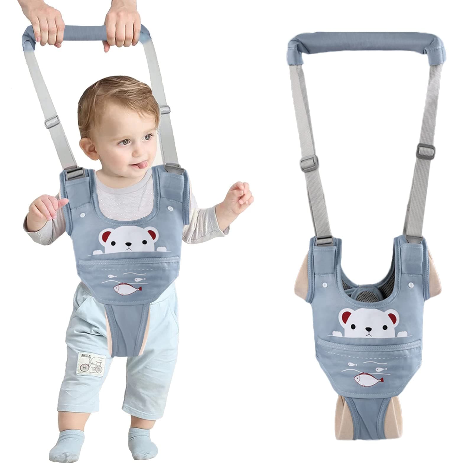 Baby Walking Harness Handheld Baby Walker Assistant Belt Adjustable Toddler Infant Walker Harnesses Standing Up Walking Learning Helper with Detachable Crotch for 9-24 Month Old (Blue)