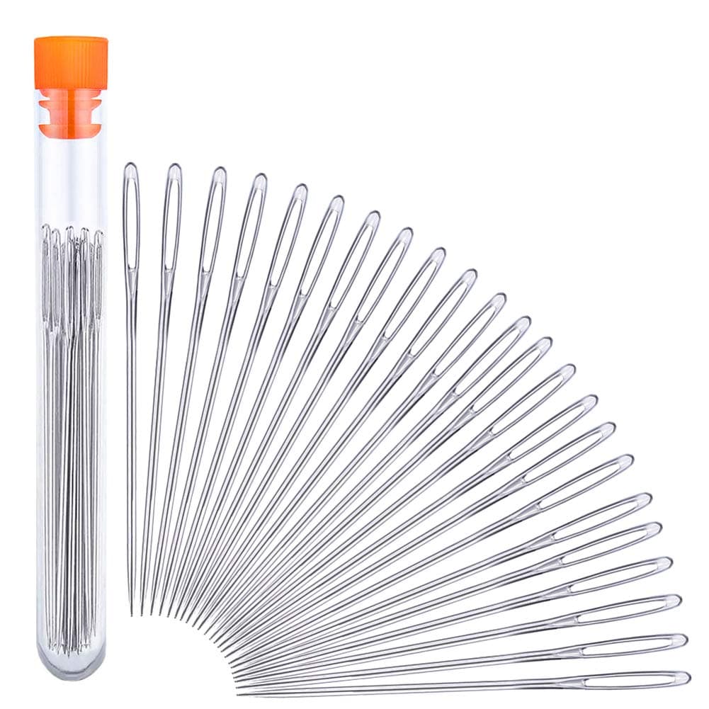 23 PCS Large Eye Sewing Needles, 2.36in Sewing Sharp Needles, Leather Embroidery Thread Needle, Stainless Steel Yarn Knitting Needle with a 3.3in Plastic Bottle