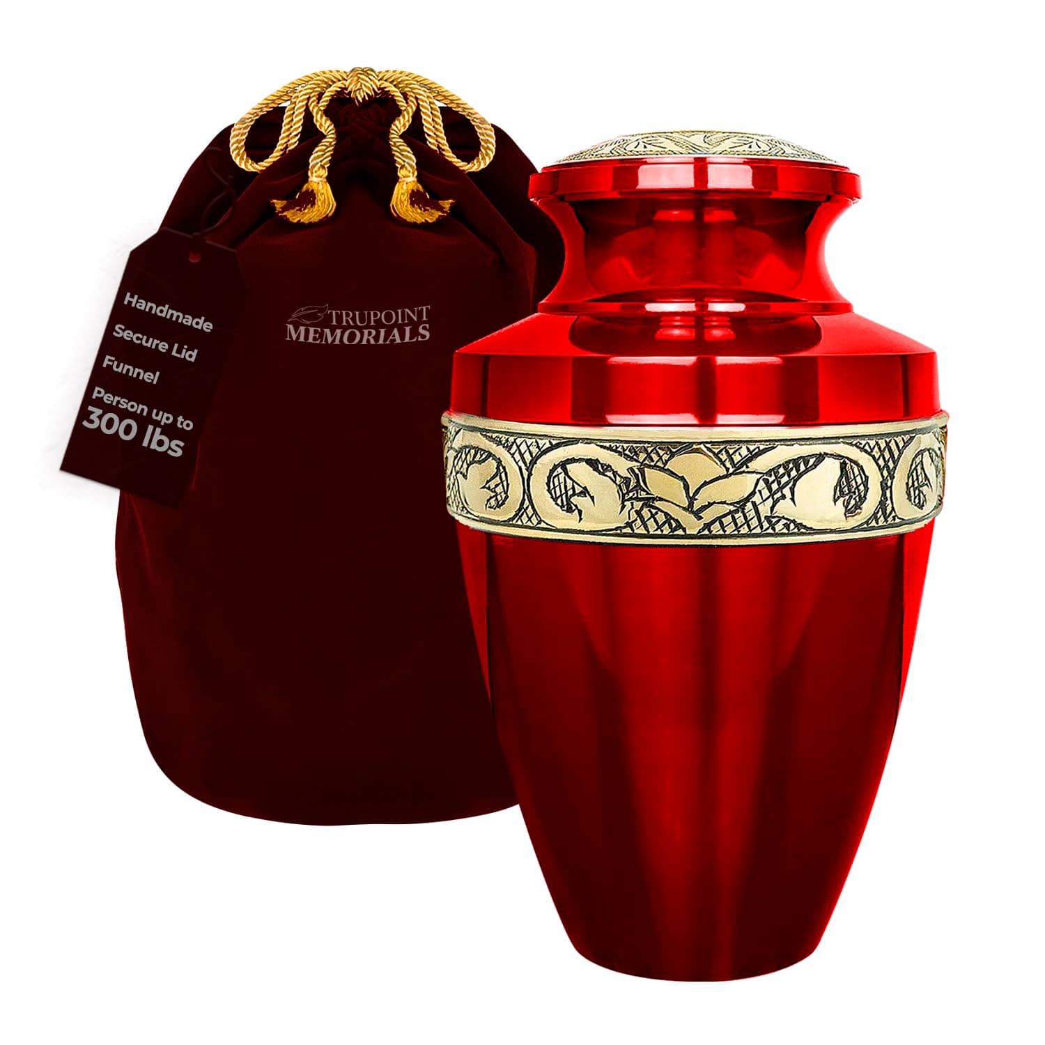 Extra Large Urn for Ashes Adult Male or Female Up to 300 lbs – Cremation Urns for Human Ashes, Funeral Memorial Urns for Men & Women – Grecian Red Gold