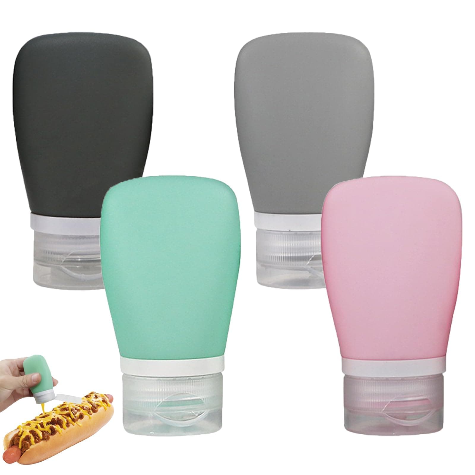 Zlongron4 pack leak-proof mini condiment bottles, food-grade silicone squeeze bottles, easy to carry as travel storage bottles, and also as sauce containers for lunch boxes (60ML)