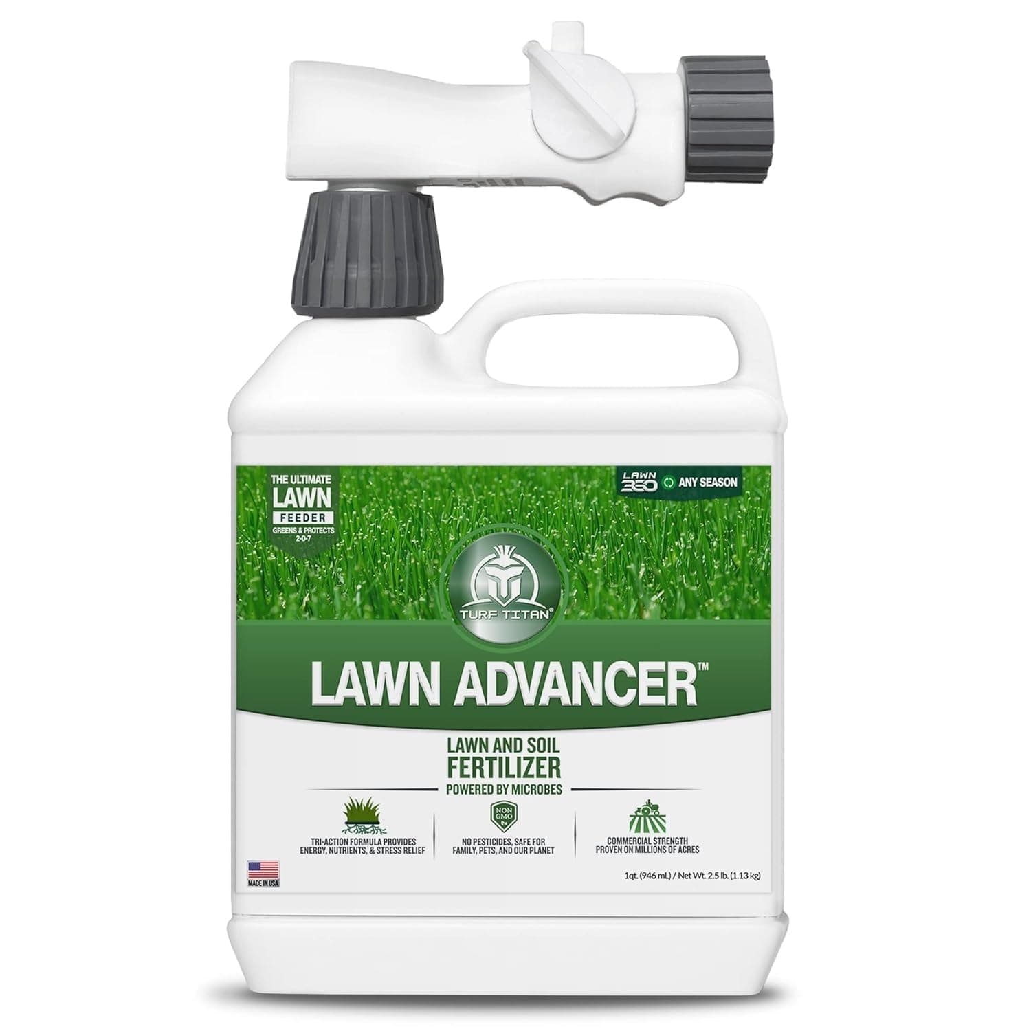 Lawn Advancer Fast-Acting Liquid Lawn Fertilizer (32 oz) with Hose End Sprayer – Quick Green Lawn Booster for Heat and Stress – Nutrient-Rich Formula for Strong Turf – Covers 6,000 Sq Ft