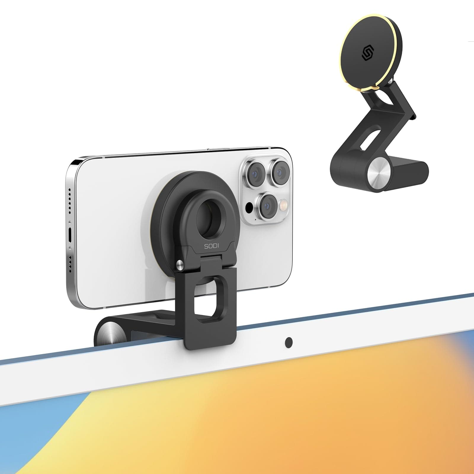 Continuity Camera Mount for iPhone 17/16/15/14/13/12 Series, MacBook, iMac, Studio Displays, Phone Stand with Adjustable Tilt, Adjustable Continuity Camera Mount Works with Desk View