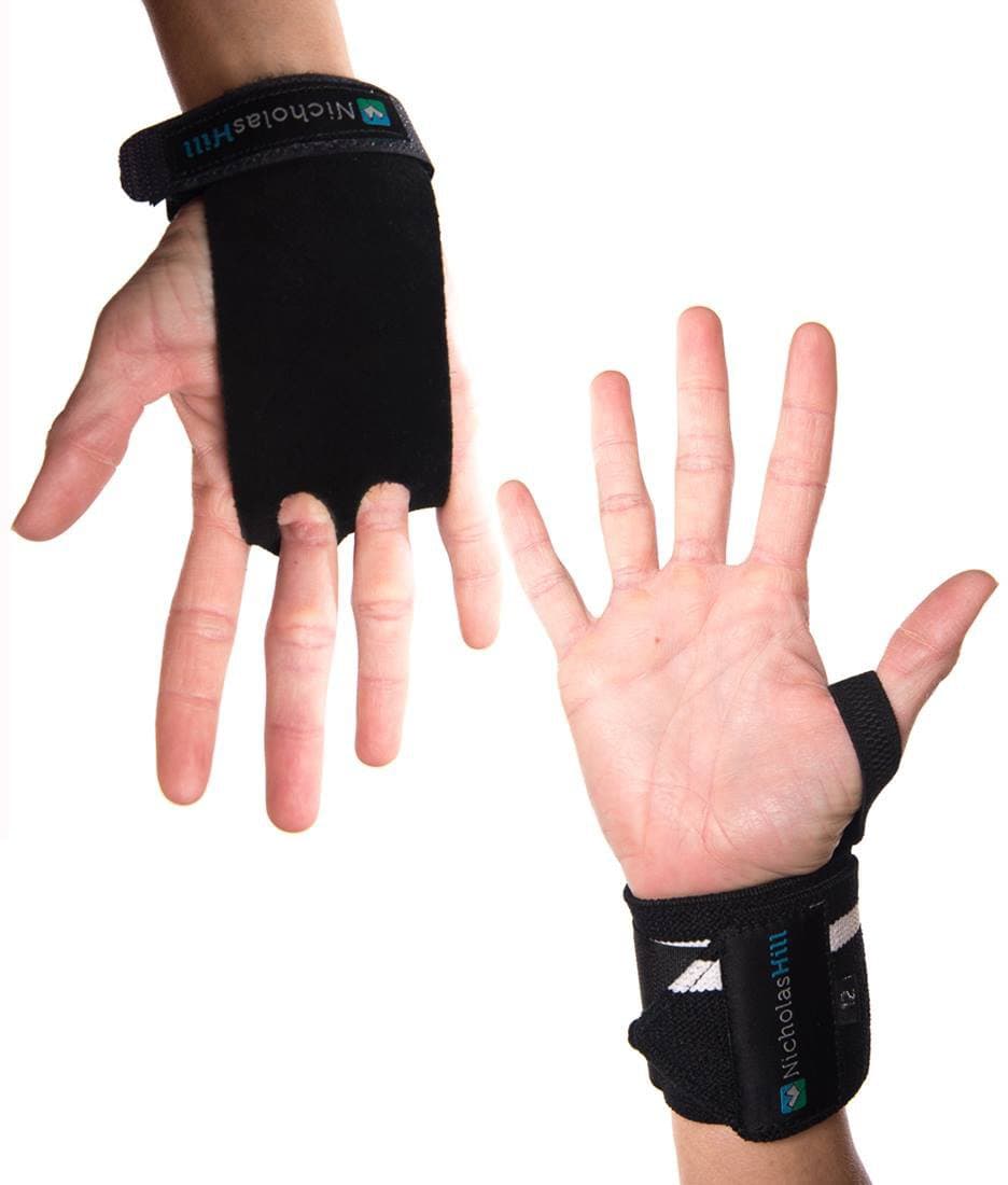Nicholas Hill Leather Hand Grips and Wrist Straps for Crossfit, Cross Training, Wod, Kettleball, Power Lifting, Gymnastics (Small)