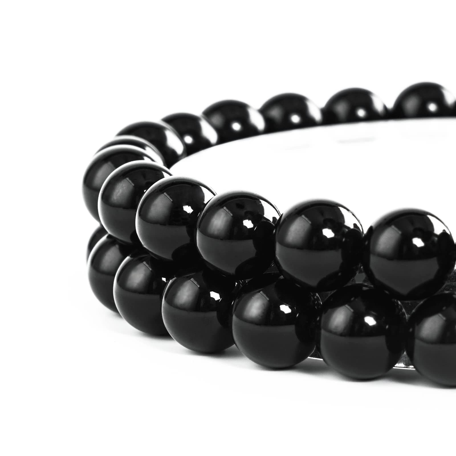 8mm Natural Black Agate Round Bead - 45PCS Bulk Gemstone Beads for Jewelry Making, DIY Bracelets, Necklaces - Includes Crystal Stretch Cord - Beads for Crafting Gifts