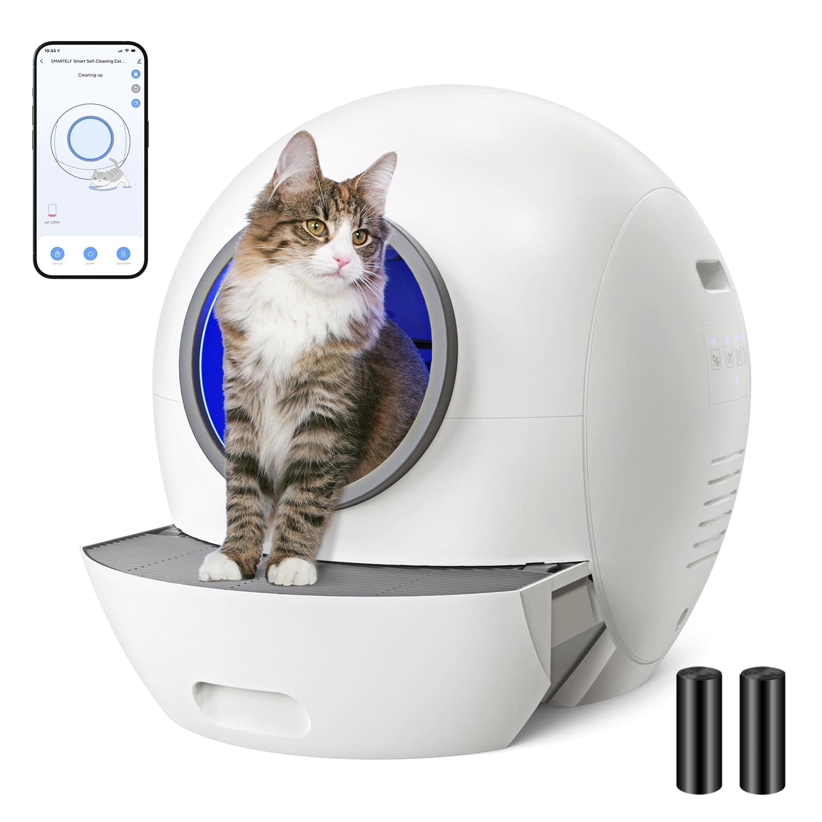 Self-Cleaning Litter Box, SMARTELF Automatic Cat Litter Box with APP Control Extra Large Litter Box for Multiple Cats, Smart cat Litter Box, Anti Pinch Kitty Litter Box (A-White)