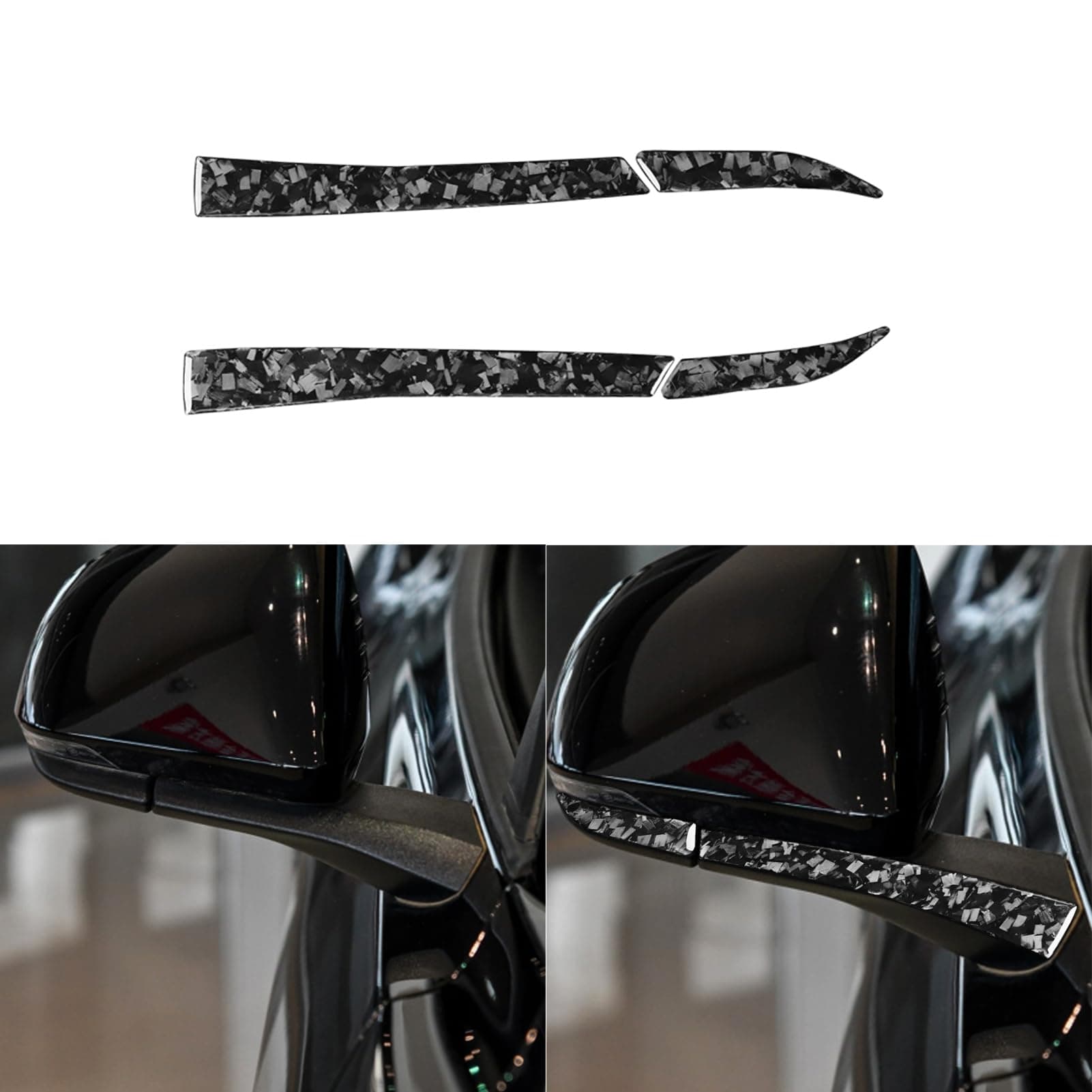 PJFUS Car Rearview Mirror Panel Anti-Scratch Strip Collision Protector Trim Sticker Glossy Black Forged Carbon Fiber Decoration Compatible with Ford Mustang 2015-2020 Auto Exterior Accessories