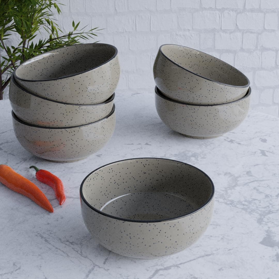The Earth Store Glossy Grey 150ml Ceramic Bowl Dishwasher & Microwave Safe, Serving Mixing Bowl for Snacks, Dal, Curry, Fruits, Salad & Maggi, Perfect for Gifting & Daily Use - Set of 6