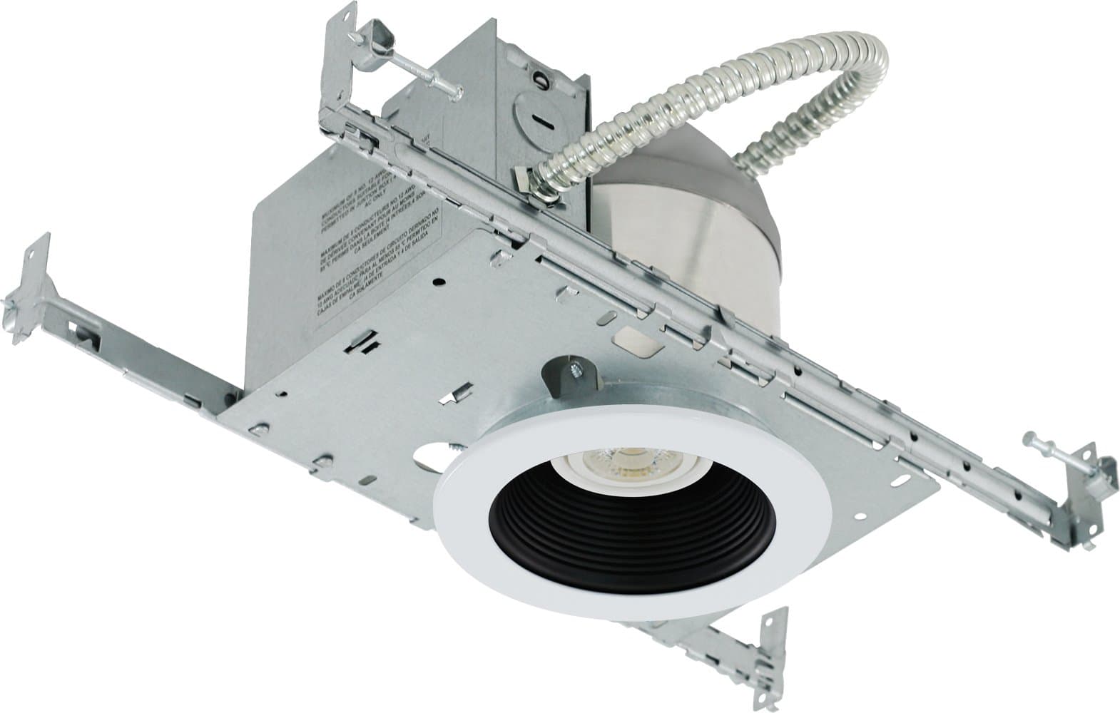 Liteline RC40101-LED-PW-BK All-in-One 4-inch LED Recessed Combo with New Construction Housing, 8W LED PAR20 lamp, Baffle Trim, Black