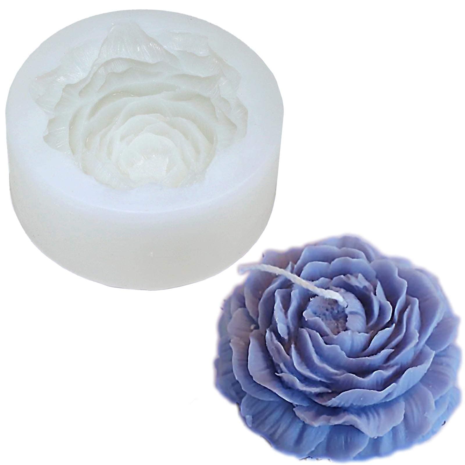 Big Size Peony Flower Silicone Mould - Foodgrade Flower Rose Candle Mold for Soy Wax Beeswax Aromatherapy Chocolate Baking Maker, Great Handmade Gift Candle Making kit (Peony Mould)