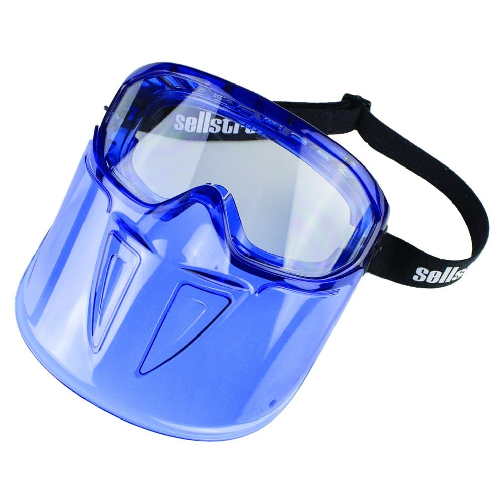 Sellstrom UV Protective, Anti-Fog Coating, Protective Safety Goggle with Polycarbonate Chin Guard, Clear Lens, Blue, S80300