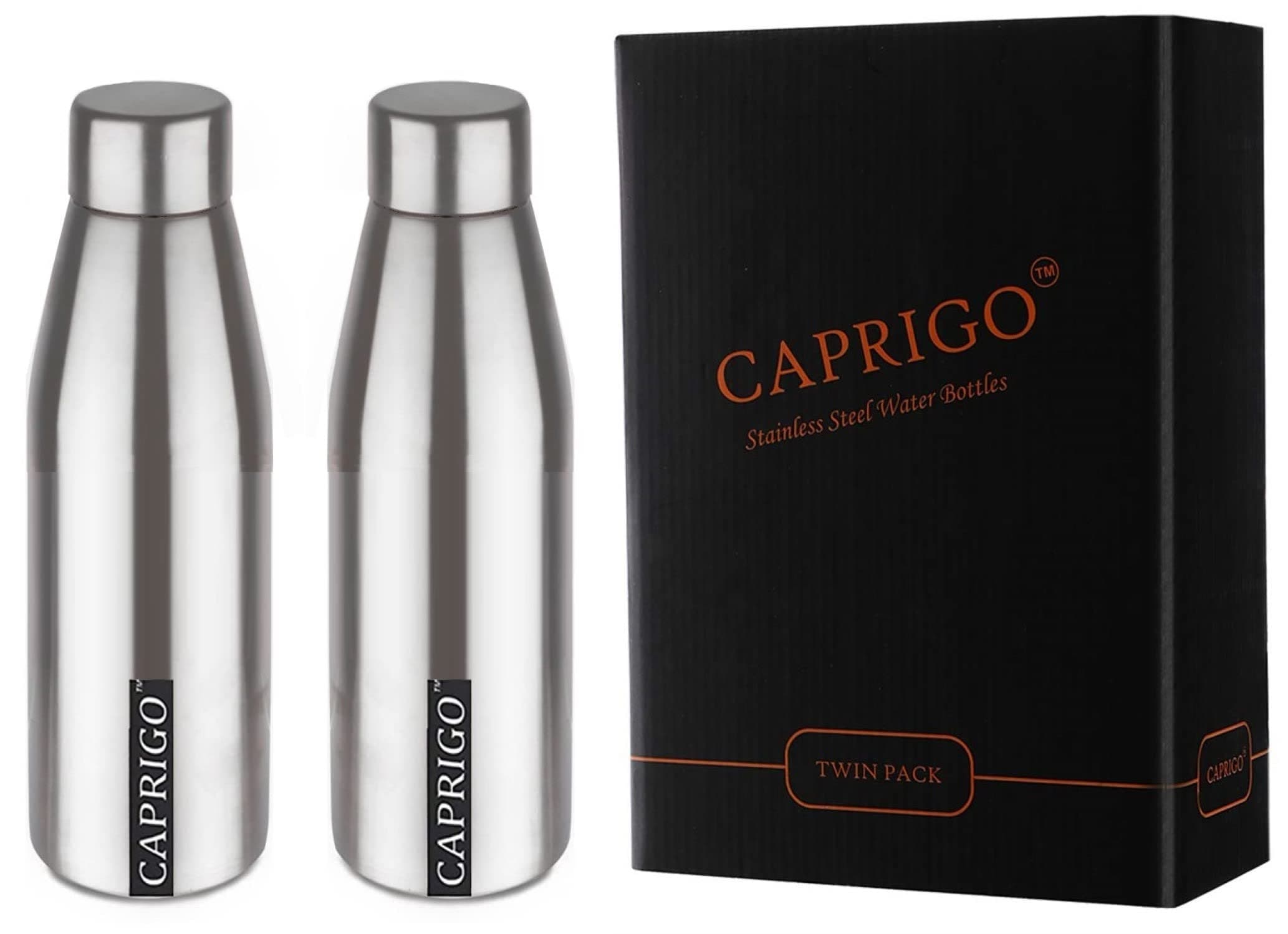CAPRIGO Stainless Steel Water Bottle 500ml (Set of 2) | Light Weight & Durable Steel Fridge Water Bottles for School Kids & Adults (Pack of 2-500 ML)