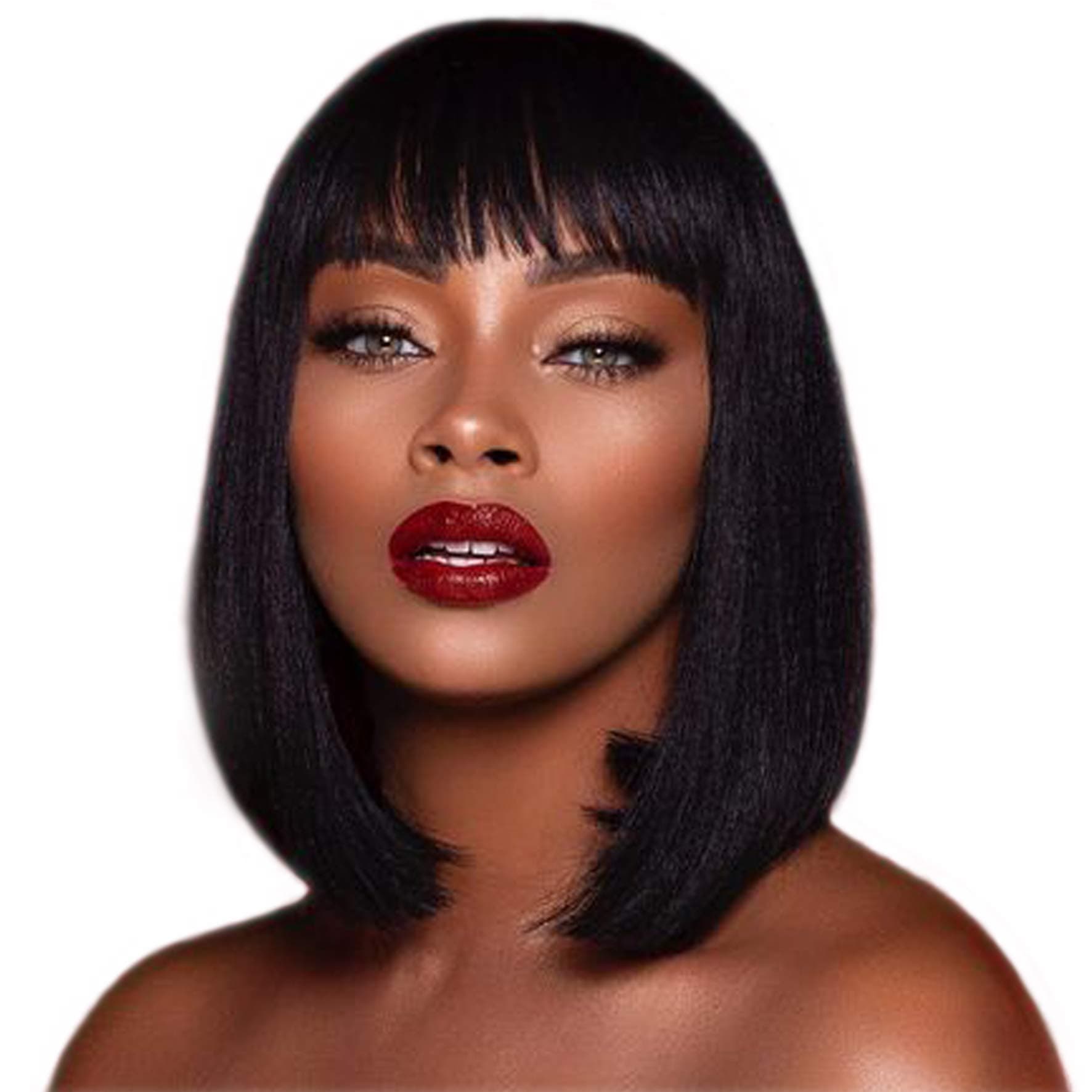 DreamSoul Black Bob Wigs with Bangs for Black Women 13'' Synthetic Fiber Easy Care Black Wigs