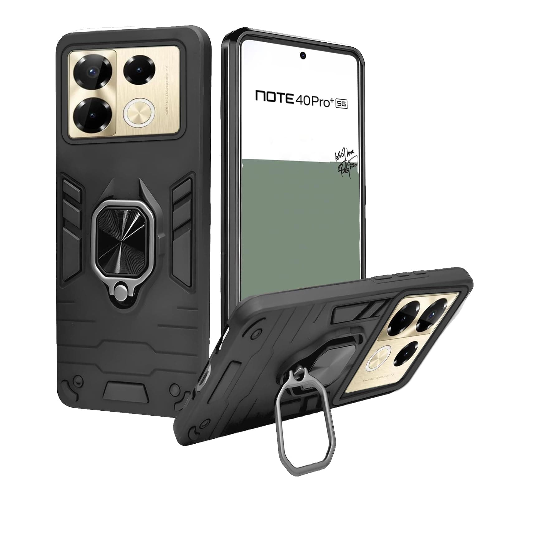 A rtistque Armor Bumper Back Case Cover for Infinix Note 40 Pro 5G | Stylish Ring Holder & Inbuilt Stand | Shockproof TPU Protective Design | 360 Degree | Infinix Note 40 Pro 5g Cover - Black