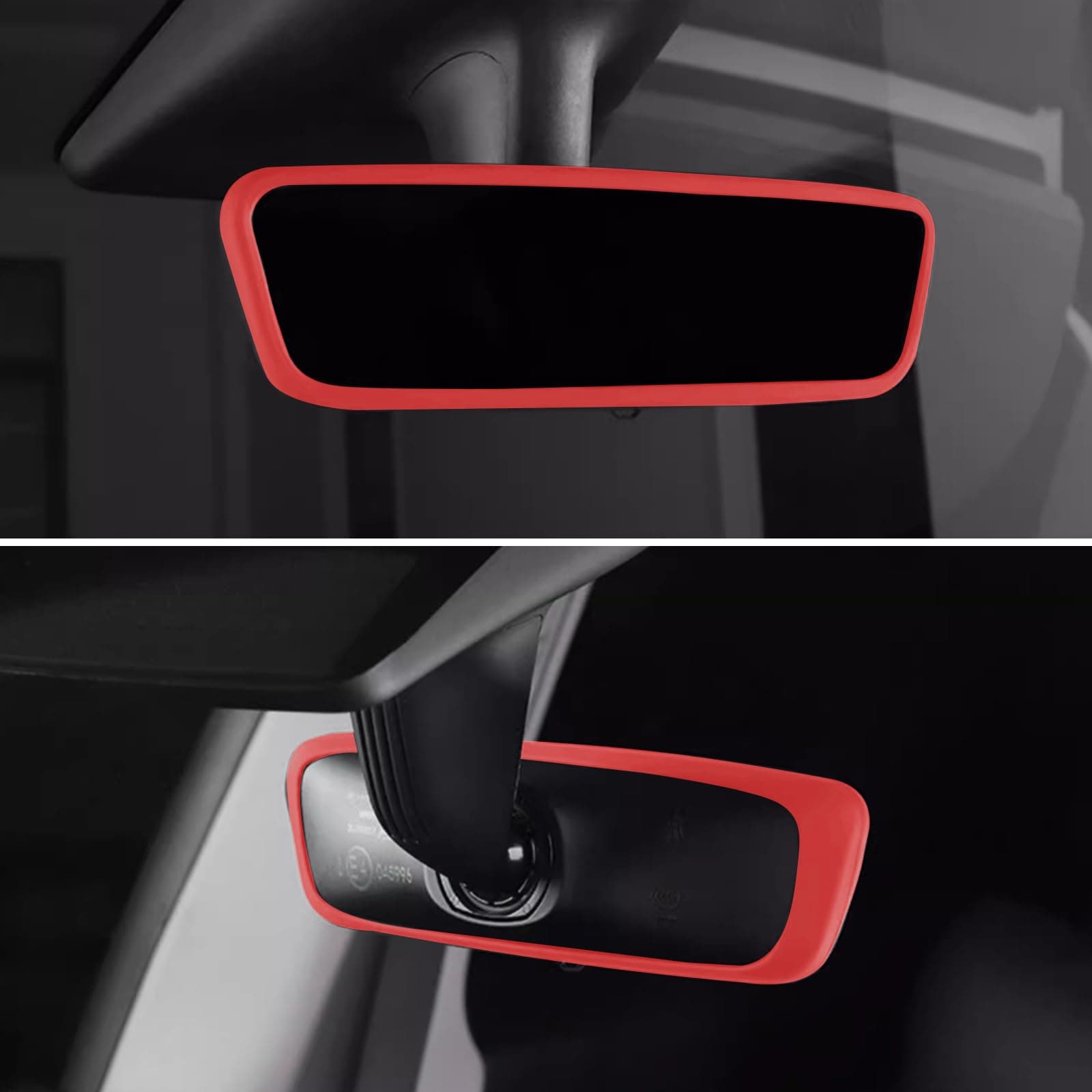 2PCS Protector Trim Frame Compatible with Tesla Model 3 Y 2019-2024 2025 Screen Edge Frame Rearview Mirror Cover Interior Silicone Decorations Center Console Decor Highland Juniper Accessories (Red)