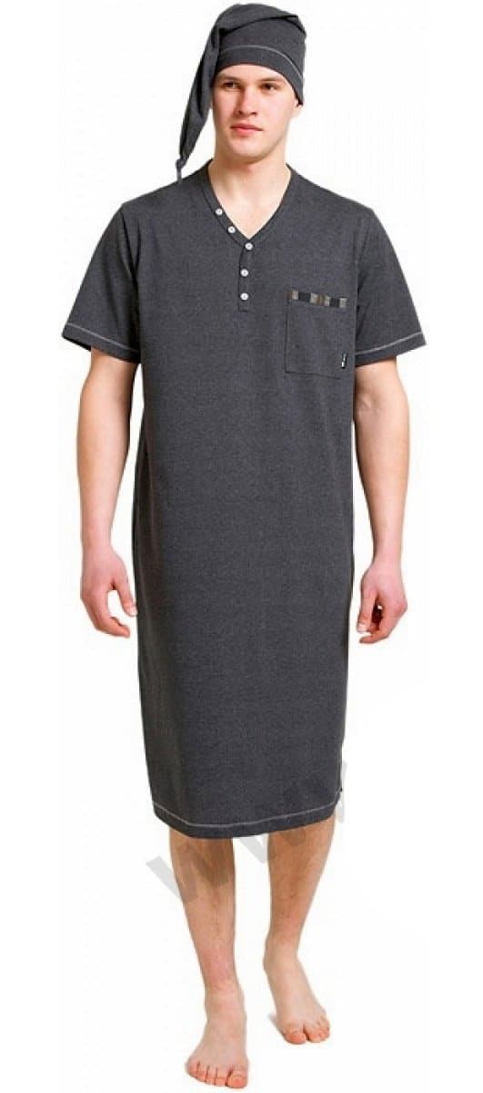 Mens Night Shirt Cap Set Nightshirt Nightwear Sleepwear Cotton M L XL 2 3XL 4XL