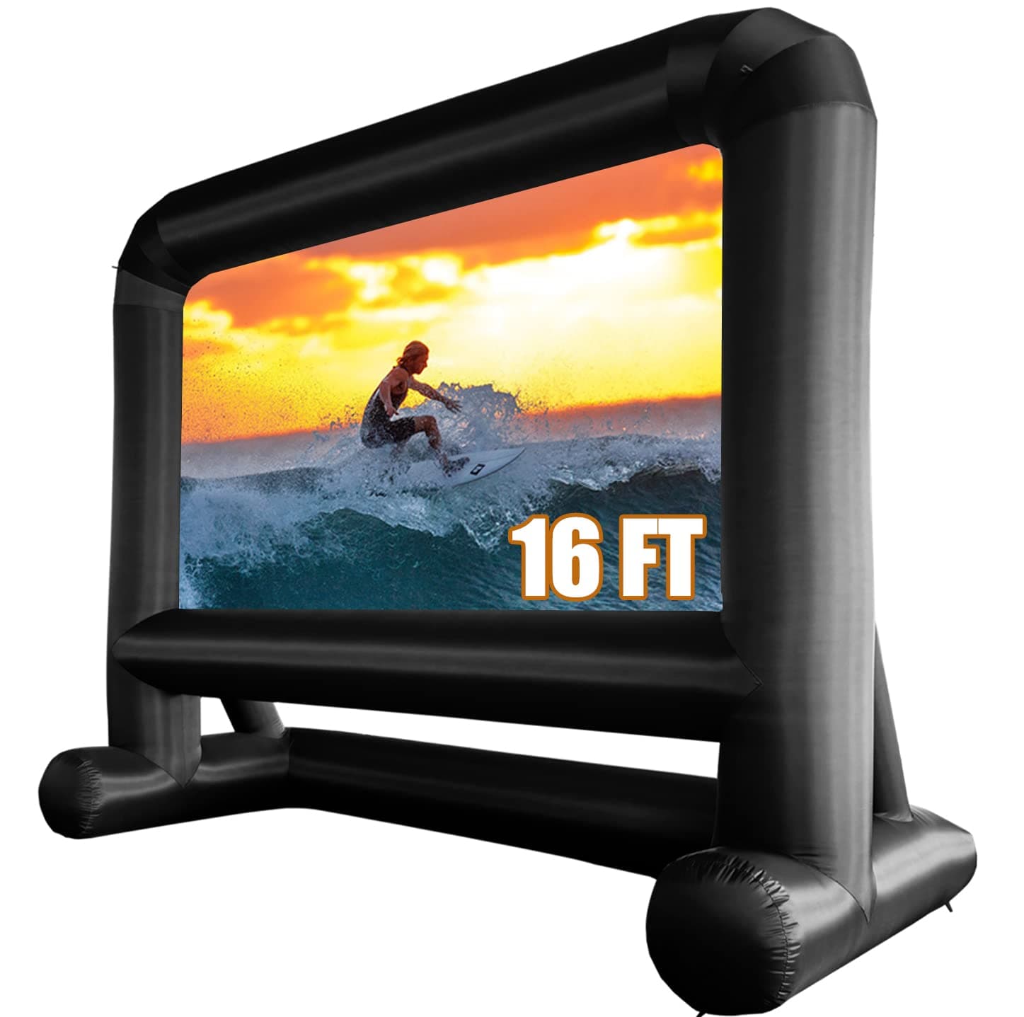 HuaKastro 16 FT Outdoor Inflatable Projector Screen – One-Piece Design, Easy Setup Blow-Up Screen with Quiet Fan, Perfect for Backyard Movie Nights & Events (Stable Base)