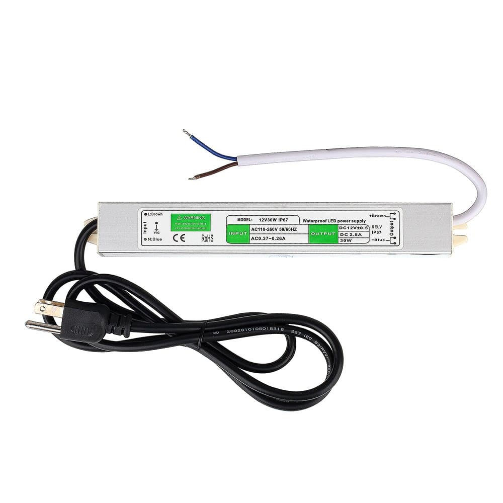 LED Driver, Waterproof 12V 2.5A 30 Watt LED Power Supply Driver Transformer AC 120V-130V to DC 12V 2.5A 3-Prong Plug Voltage Convertor LED Strip Low Voltage Powered Light Regulator