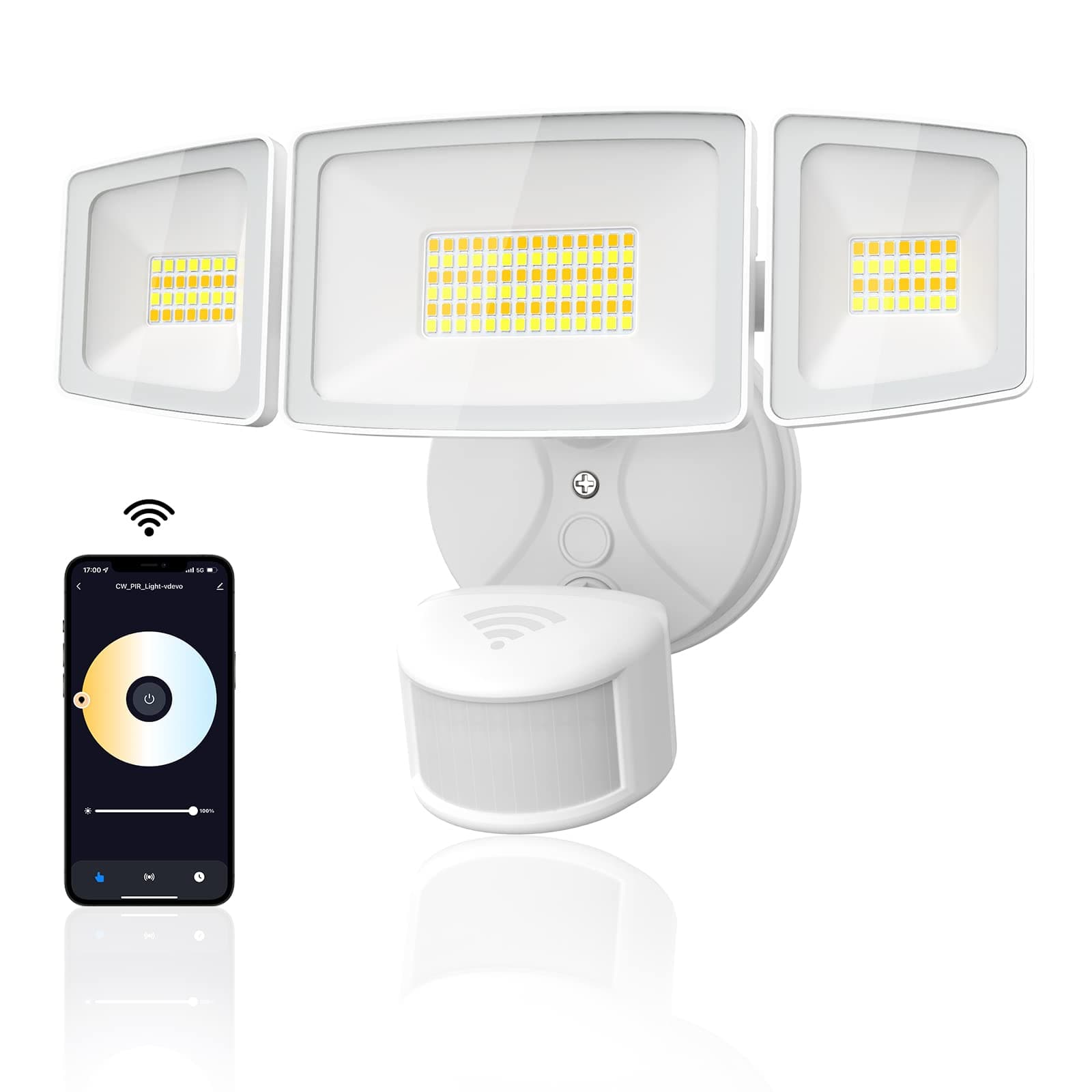 Onforu 55W Smart LED Security Lights Motion Sensor Light Outdoor, 5500LM, 2500K-6500K, APP Control, WiFi Alexa Flood Light Motion Detector with Adjustable 3 Head, IP65 Wall Light for Yard, Garage