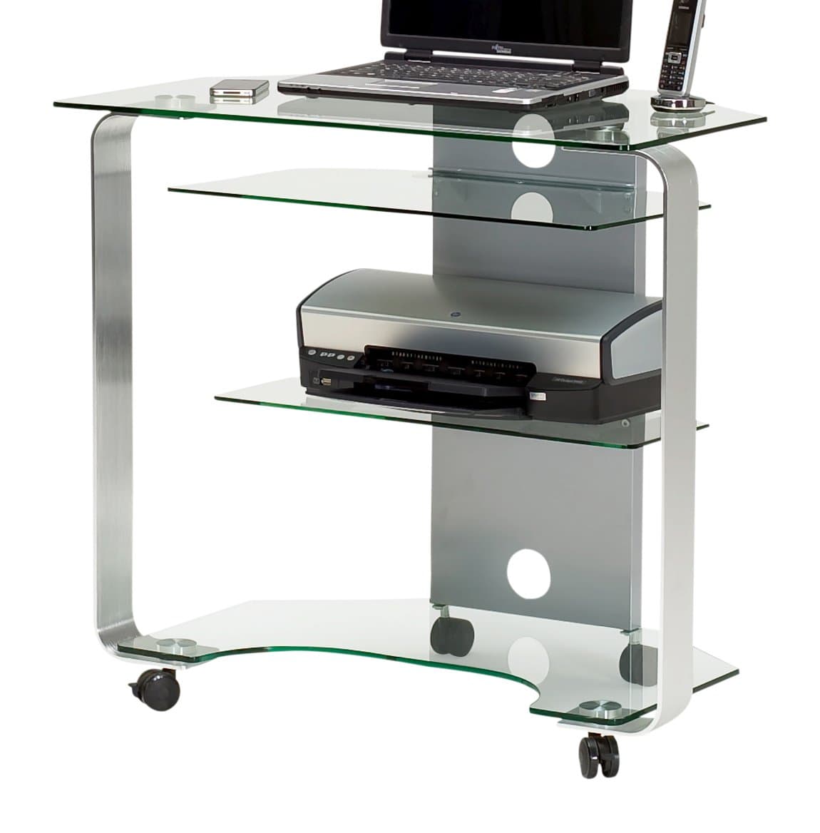 Jahnke CU MR 200 E Klgl/Polished Aluminium Corner Computer Desk with Tempered Safety Glass, Clear Glass, Size: 80 X 76 X 53cm