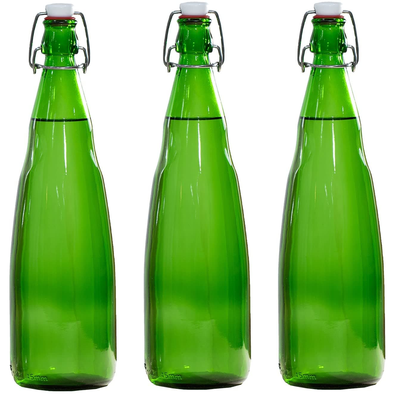 SAND DUNE OPT3 Glass clip top cap water bottle with flip top cap, 1000 ml Each, Leak-Proof for water, Juices - Reusable Travel Glass Drinking Fridge Bottles (Set of 3, Green)