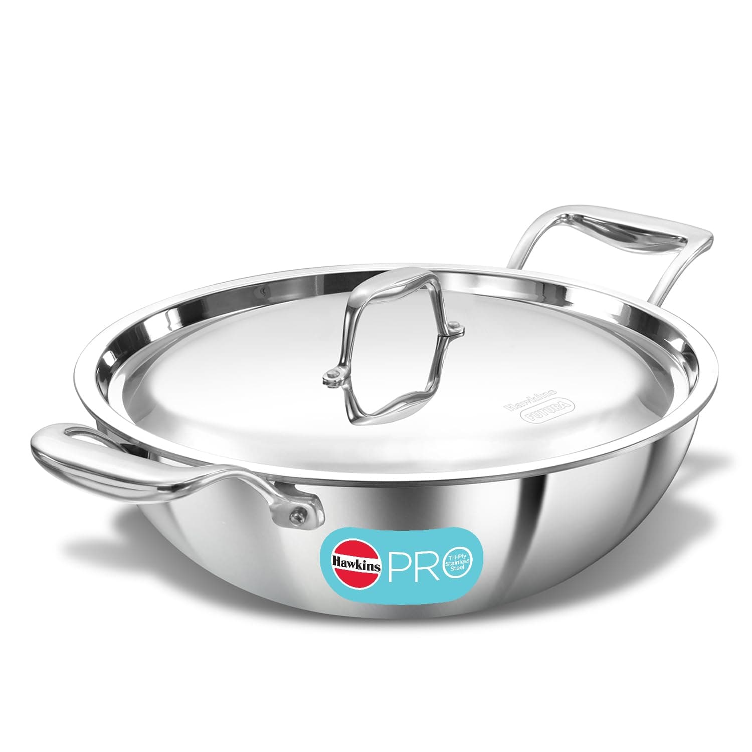 Hawkins Pro 3.5 Liter Deep Fry Pan Triple Stainless Steel Kadai with Stainless Steel Handle and Stainless Steel Lid, Silver (PSK35S)