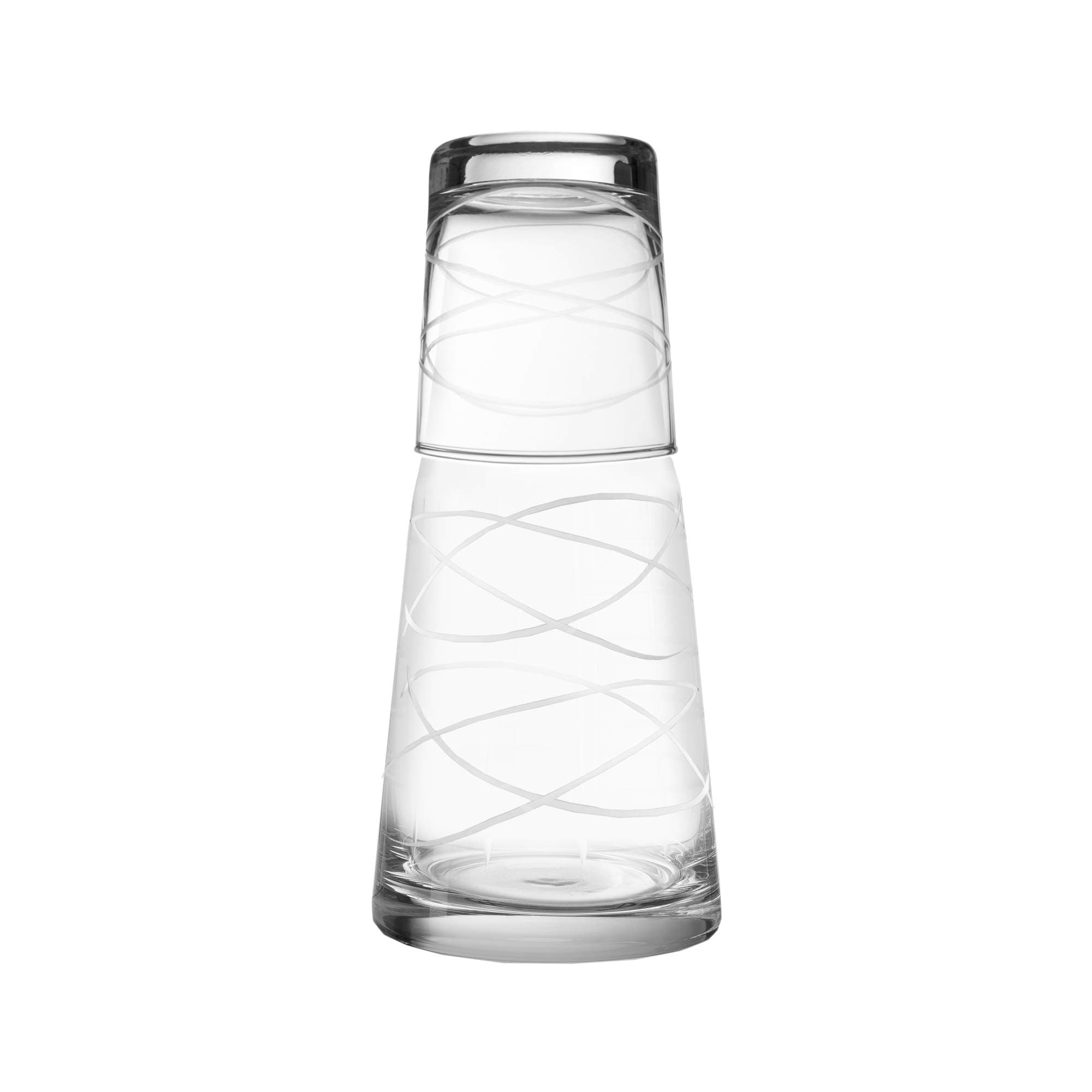 Medallion Swirls Bedside Water Carafe and Tumbler – Elegant Pitcher and Matching Drinking Glass Acts As Lid For Guest Room, Office-Gift, 4.2 x 9.4, Clear