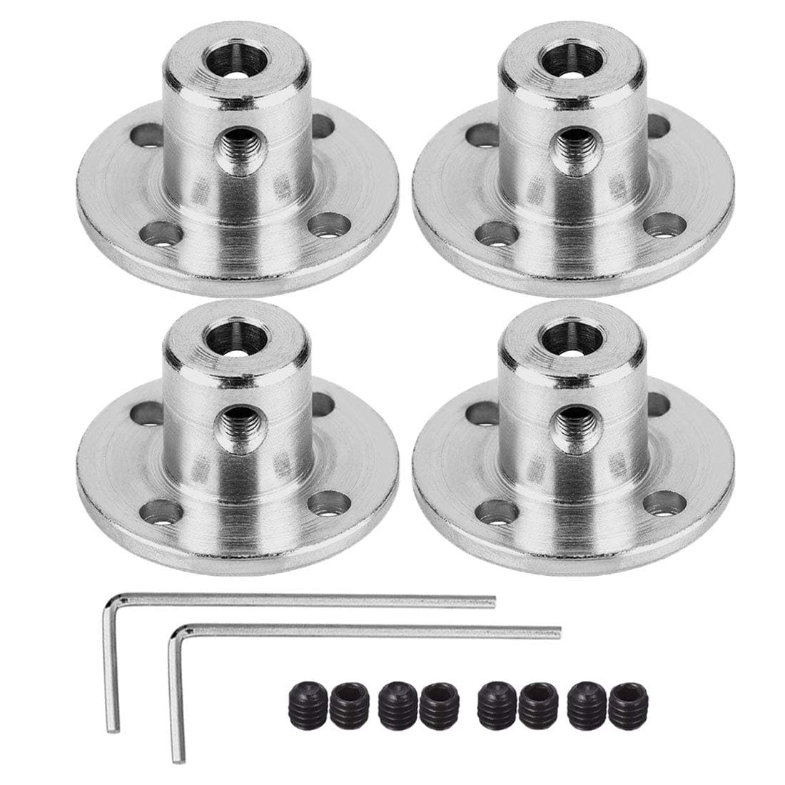 4 Pack 5mm Flange Coupling Connector, Rigid Guide Steel Model Coupler Accessory, Shaft Axis Fittings for DIY RC Model Motors, High Hardness Coupling Connector-Silver.